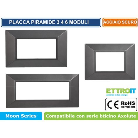 ETTROIT AN90407 Placca Piramide 4P Serie MOON Colore Acciaio Scuro Compatibile Con Bticino Axolute (1/4)