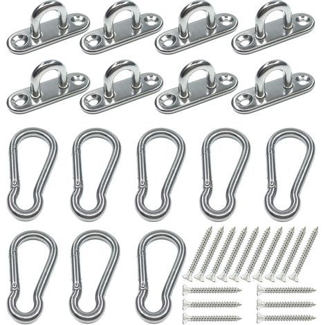 Lot de 16 crochets en acier inoxydable 304 (8 crochets à œil 1,8" + 8 crochets à vis) – Fixations pour voile d’ombrage, suspension de luminaires extérieurs et accessoires de montage (1/5)