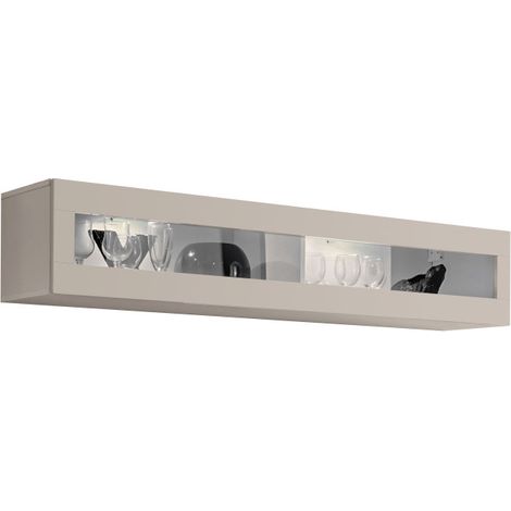 Vitrine murale Fly 51 avec éclairage LED - Bois MDF cachemire - 160 x 30 x 29 cm - Livraison gratuite (1/3)