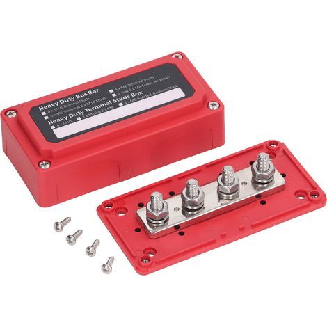 Boîte de barre omnibus avec vis, goujons de borne M10, bloc de distribution de jonction de puissance, barre omnibus 48V 300A rouge (1/5)