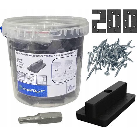 Clips de montaje para tablas compuestas WPC 200 piezas H 7 mm + tornillos + bit (1/5)