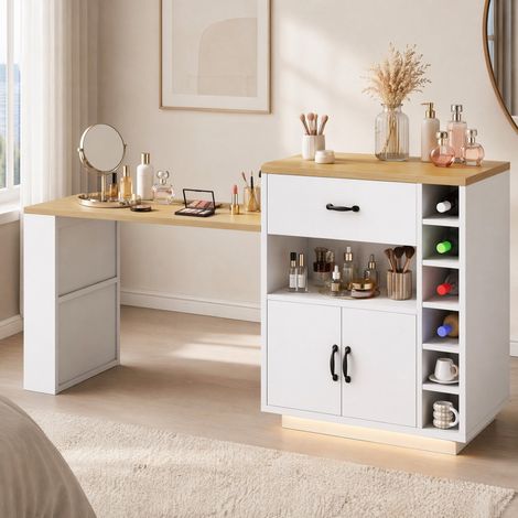 Isla de cocina 80 x 70 x 95,5 cm blanca de MDF y metal con mesa extensible - CHICFURN (1/5)