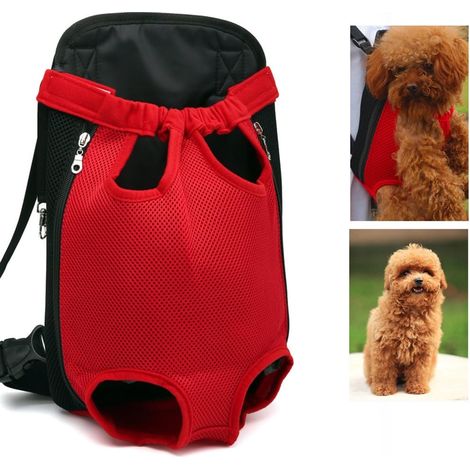 Pet Backpack, Adjustable, Hands-Free, Wide Legs and Breathable Pet Backpack Dog Front Cat, Red, XL (1/5)
