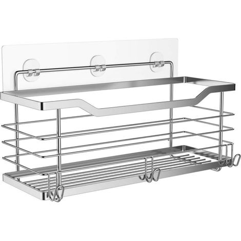 Estante organizador para ducha, cesta para ducha, inodoro, acero inoxidable, no requiere perforación - 31 x 11,5 x 12 cm