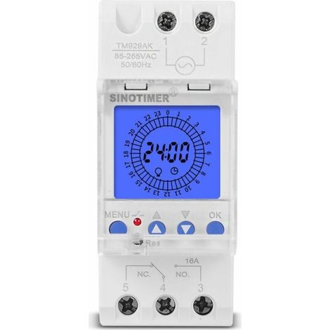 Affichage LCD numérique 24 heures Horloge électronique 85-265 V Heures sur rail DIN Commutateur de minuterie analogique intelligent programmable avec intervalle de 15 minutes (16 A) (1/4)