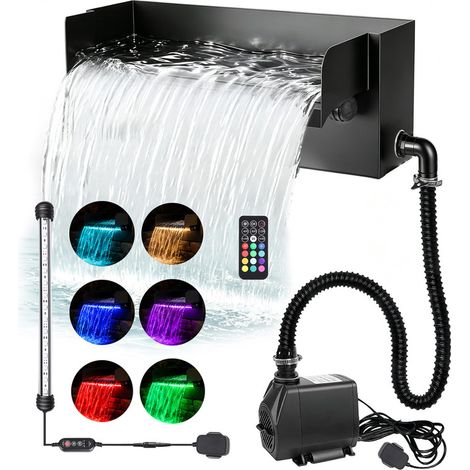 FIANAO – Kit cascade de bassin inox 304 – pompe 45 W 3000 L/h, LED 13 couleurs télécommande – 30 × 17,5 × 13 cm (1/5)