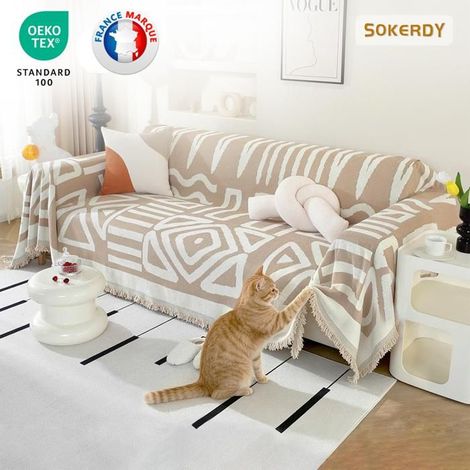 Housse de Canapé 3 Places - SOKERDY - Kaki - 180x300 cm - Anti Dérapante - Anti-Griffes (1/5)