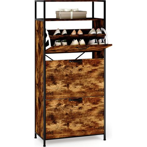 Zapatero Estrecho de 3 Niveles Bealife Mueble para Zapatos con Estantes Ajustable Puertas Abatibles Compartimentos Abiertos para Recibidore pasillo 60 x 30 x 130 cm Vintage