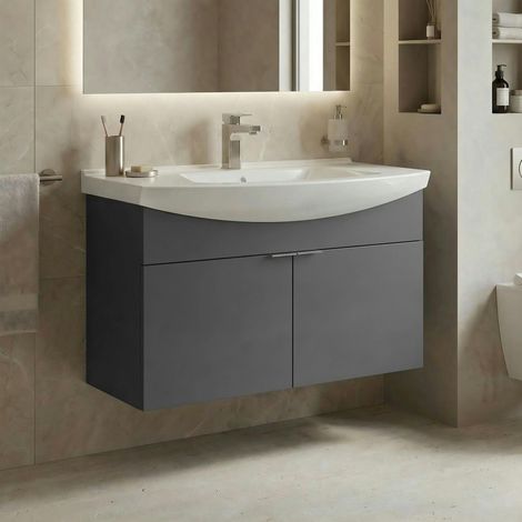 Meuble vasque suspendu 100 cm anthracite 2 portes UMI (1/3)