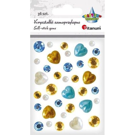 Selbstklebende Kristalle, goldblaue Herzen, 36 Stück
