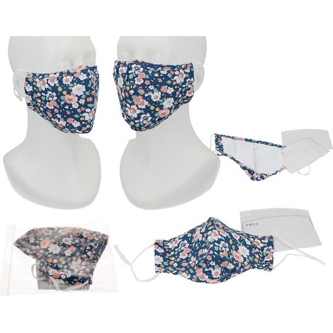 Wiederverwendbare Gesichtsmaske mit marineblauen Blumen (1/5)