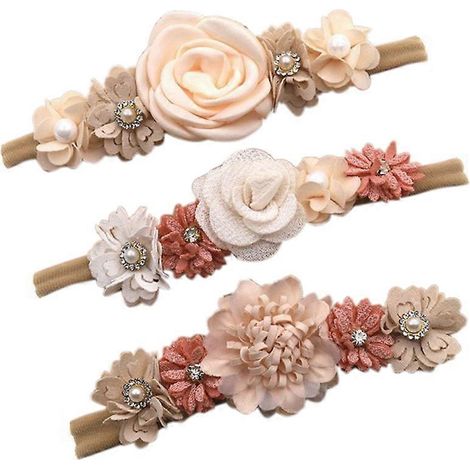 Set mit 3 Nylon-Stirnbändern für Babymädchen – Blumenschleifen für Babyhaare, elastische Bänder für Neugeborene und Kleinkinder (1/5)