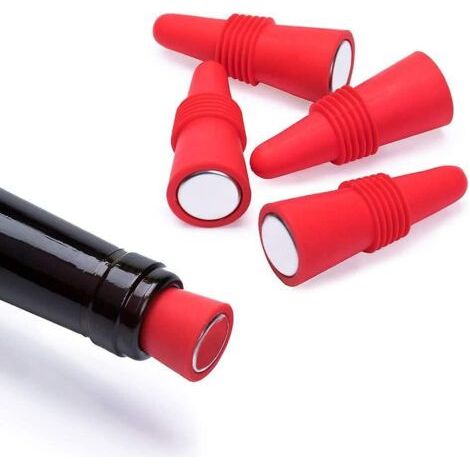 Tapones para vino (juego de 5), modelo de silicona, color rojo, para botellas de vino y otras bebidas.