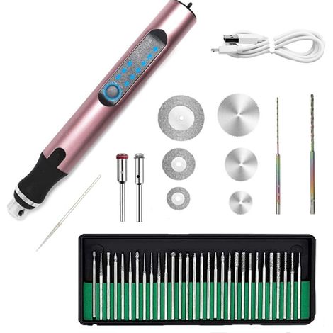 Stylo à graver électrique, 3 vitesses réglables, kit d'outils de gravure sans fil rechargeable, 42 pièces (rose) (1/5)