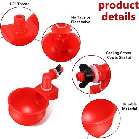 6pcs automatiques Supplies Abreuvoir Poules Tasses à Bol Bol en Plastique, Volailles Distributeurs D'eau Automatique de L'eau Potable Tasses pour Poussins Cailles Canards Bird (1/3)