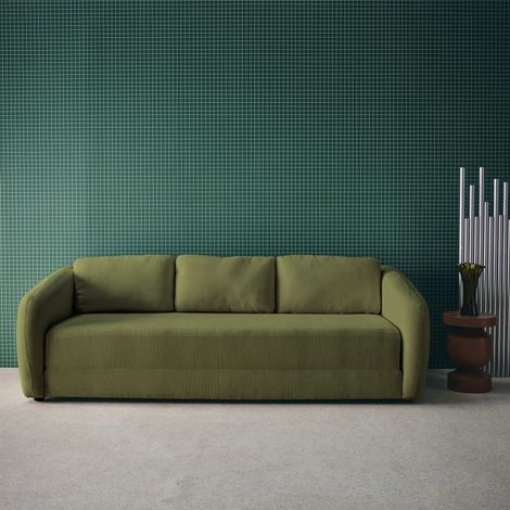 Canapé convertible 3 places tissu chenille - L 220 x P 95 x H 76cm - Twist Tissu Kaki (1/5)