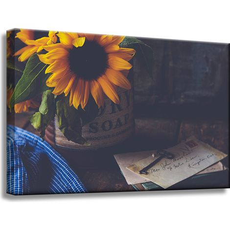 Vintage-Leinwanddruck Sonnenblumen 60x40