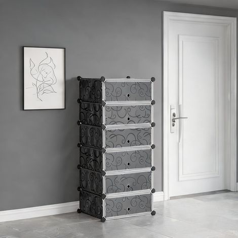 Rangement à chaussures noir et blanc 6 paires métal et plastique (1/5)