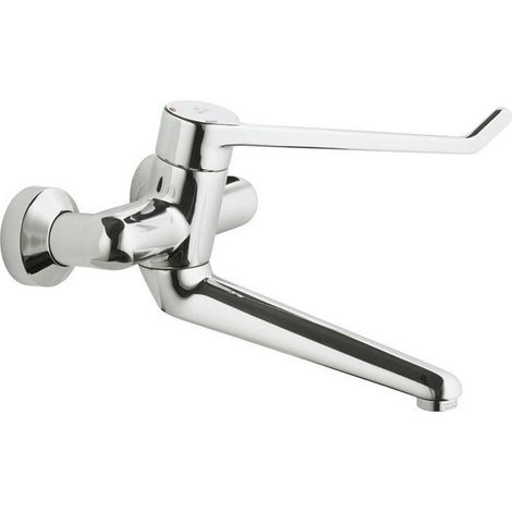 Rubinetto di sicurezza a parete per lavabo CERAPLUS 280mm monocomando leva 230mm n. Connessioni bloccabili