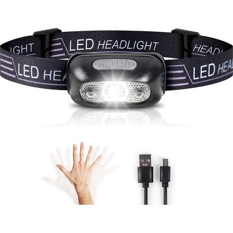 Lampe frontale/torche LED rechargeable, étanche, rechargeable par USB, réglable, idéale pour le camping et la pêche. (1/5)