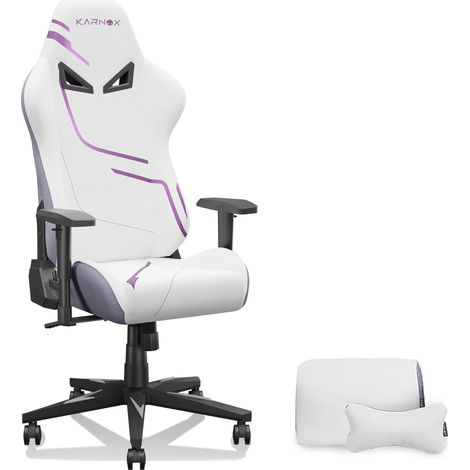 Chaise gaming ergonomique en tissu blanc et violet, dossier haut, soutien lombaire et appuie-tête réglables, inclinable 90°-155° pour bureau et jeux, CHICFURN (1/5)