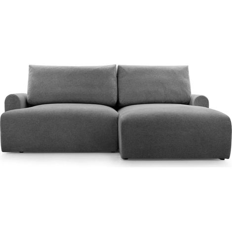 RAPHAELLE - Canapé d'angle convertible tissu lisse 4 places - Droit - Gris foncé
