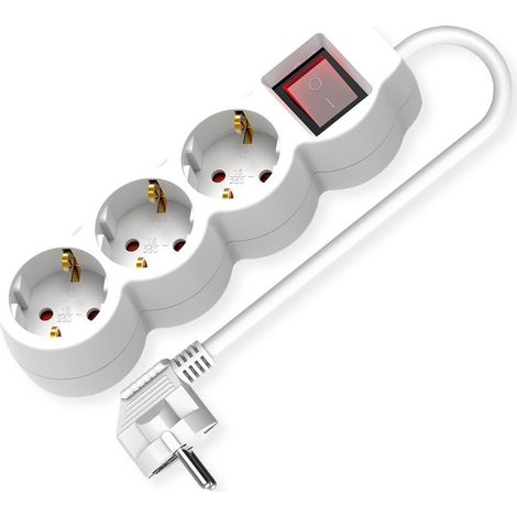 Regleta de Enchufes Triple - VALOR - Blanco - 3 m - Interruptor - Enchufes Redondos (1/2)