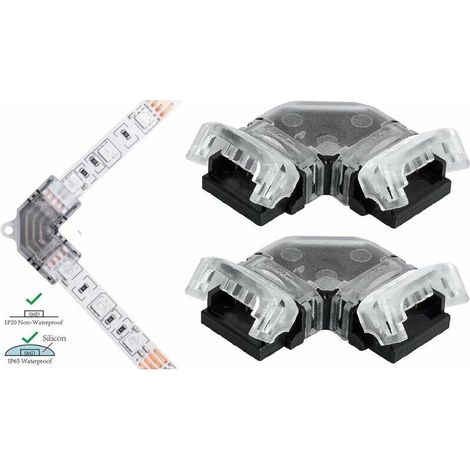 2x Connecteur coupleur rapide en L de bandes LED RGB 10mm 4 broches sans soudure IP20 IP75 waterproof Borne Câble Angle 90° Lumière Adaptateur Bande lumineuse Pratique Ruban Hippo (1/3)