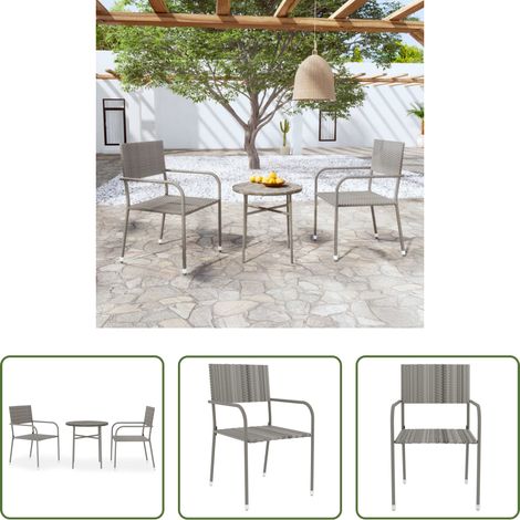 vidaXL Salle à manger extérieur - Ensemble à manger de jardin 3 pcs Résine tressée Gris (1/5)