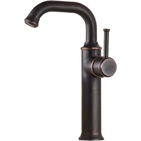 Robinet de salle de bain monotrou à montage sur plage, poignée unique, bec pivotant, pour lavabo, robinet d'eau chaude et à eau froide (noir, haut) (1/5)
