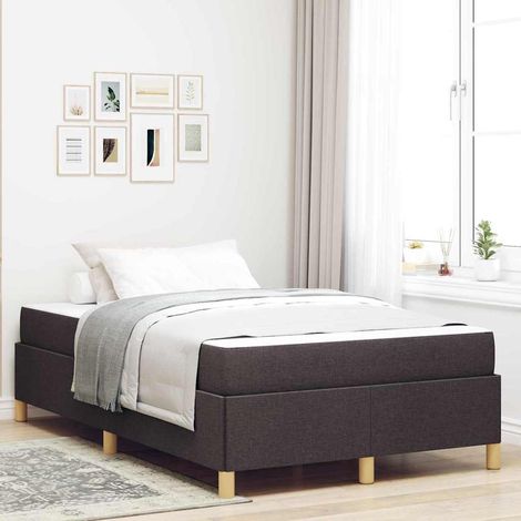 Cadre de lit avec matelas 120 x 190 cm, tissu marron foncé, rangement intégré - PANGIVO (1/5)