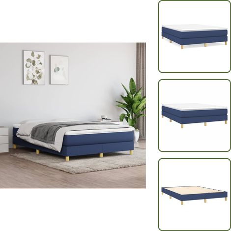 Bettgestell ohne Matratze Blau 140x200 cm Stoff - Bettes - Doppelbett - Blau - Lattenrost - Holzrahmen (1/5)