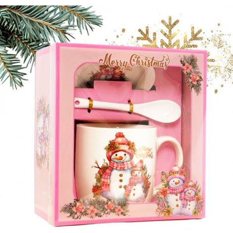 Taza navideña ECARLA en caja con plato y cuchara KB18WZ3 400 ml (1/2)