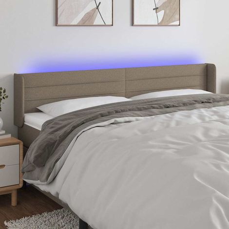 Tête de lit LED taupe en tissu, 2 bandes, 203 x 16 x 78/88 cm, 12.5kg - PANGIVO (1/5)