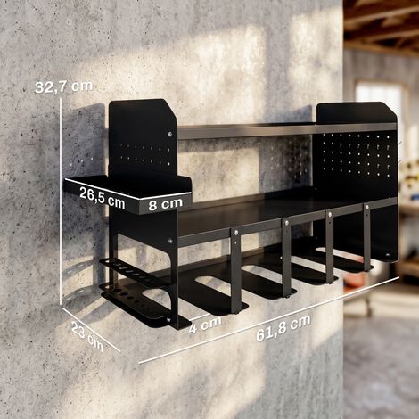 Gartenwerkzeug-Organizer 2-stufig Gartengeräte Ständer mit Haken Seitenfach bis 50 kg 61,8 x 23 x 32,7cm Schwarz (1/5)