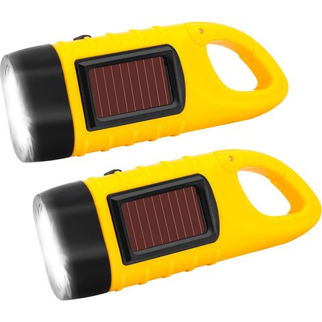 Lot de 2 Lampe de poche à manivelle, Solaire Torche LED Solaire, Manivelle Flashlight Rechargeables Les Activité en Plein Air Lampe d'urgence, Étanche Torche [Classe énergétique A+++]