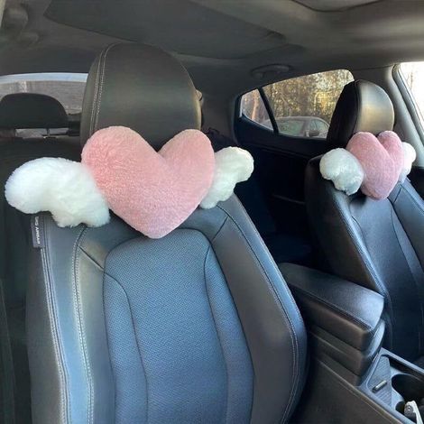 Housse Appuie-Tete Voiture - Forme Coeur - Fausse Fourrure - Pour Siège Conducteur Et Passager - Lot De 2 (1/5)