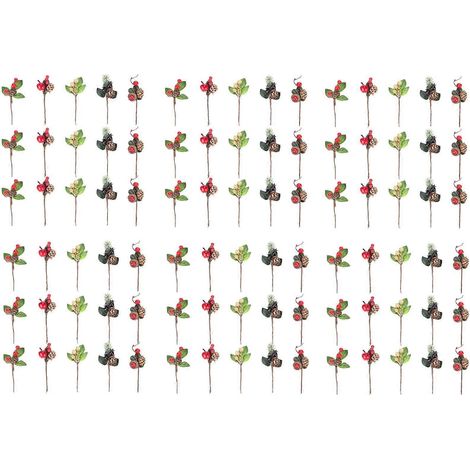 90 décorations florales de Noël rouges avec baies, pommes de pin et branches de houx, pour vos créations florales. (1/5)