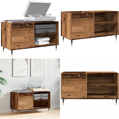 Mueble para discos madera ingeniería envejecida 84,5x38x48 cm - Almacenamiento de vinilos - Mueble de madera