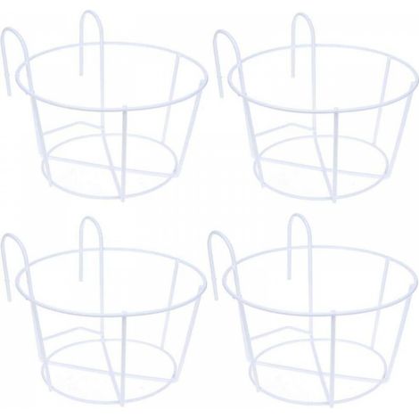 Support de fleurs suspendu blanc 202011cm 4 pièces support de pot de fleur balcon rond en fer panier de fleurs suspendu adapté pour balcon (1/5)