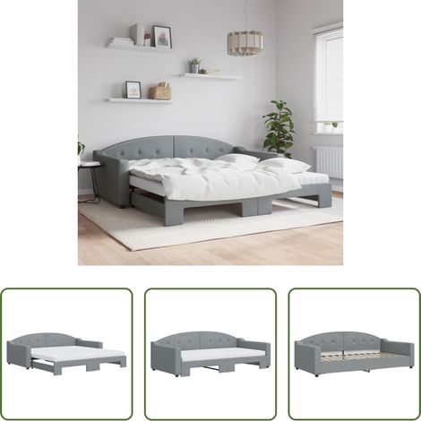vidaXL Doppelbett - Tagesbett Ausziehbar mit Matratze Hellgrau 100x200 cm Stoff (1/5)