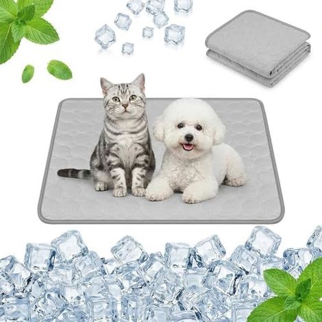 Kühlmatte für Hunde Selbstkühlende Hundematte, Komfortabel Pet Cooling Mat Kühldecke Waschbar Pad Kältematte für Haustiere Ungiftiges, Faltbar Kühlmatte Hunde Katzen für Sommer (5040CM, Grau) (1/5)