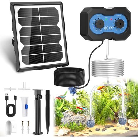 Aérateur de Bassin Solaire avec Batterie, Rechargeable, Pompe à oxygène Solaire pour Bassin, Aquarium, Aquarium, Pompe à oxygène Solaire, Double Charge USB, 146 Modes réglables (1/5)