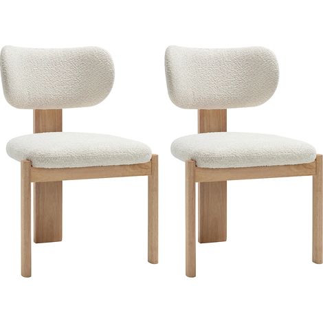 Sedia in tessuto bouclette e legno di hevea - Bianco - Lotto di 2 - WILANA (1/5)