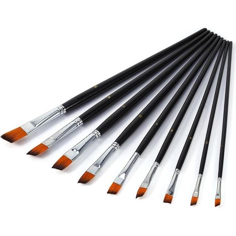 9-teiliges Nylon-Präzisionspinsel-Set, Flachpinsel, Größen 0, 2, 4, 6, 8, 10, 12, 14, 16