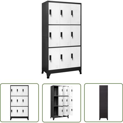 The Living Store Armoire à casiers Anthracite et blanc 90x45x180 cm Acier - Armoire À Casiers - Meuble De Rangement - Armoire Métallique - Armoire Scolaire - Armoire De Bureau (1/5)