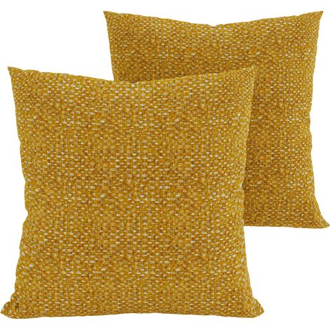 Lot de 2 coussins déco en tissu effet tweed moutarde MELLO (1/5)
