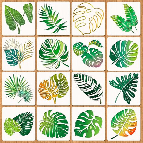 16 Pi¨¨Ces Stencil Th¨¨me Hawaen, Stencil Feuille Dos Tortue Stencil Tropical Aloha Stencil Hawaen D¨coration DIY Peinture Artisanat Mur Bois D¨coration Maison, 14.8 x 14.8 cm (1/5)