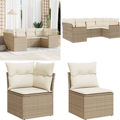 6-tlg. Garten-Sofagarnitur mit Kissen Beige Poly Rattan - Gartensofas - Outdoor-Möbel - Gartenmöbelset - Rattanmöbel - Lounge Set - Home & Living (1/5)