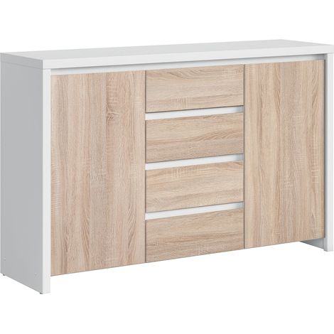 Buffet 2 portes 4 tiroirs Soren Blanc et Bois (1/3)